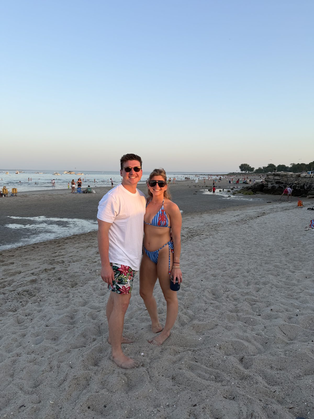 On the beach at sunset at low tide