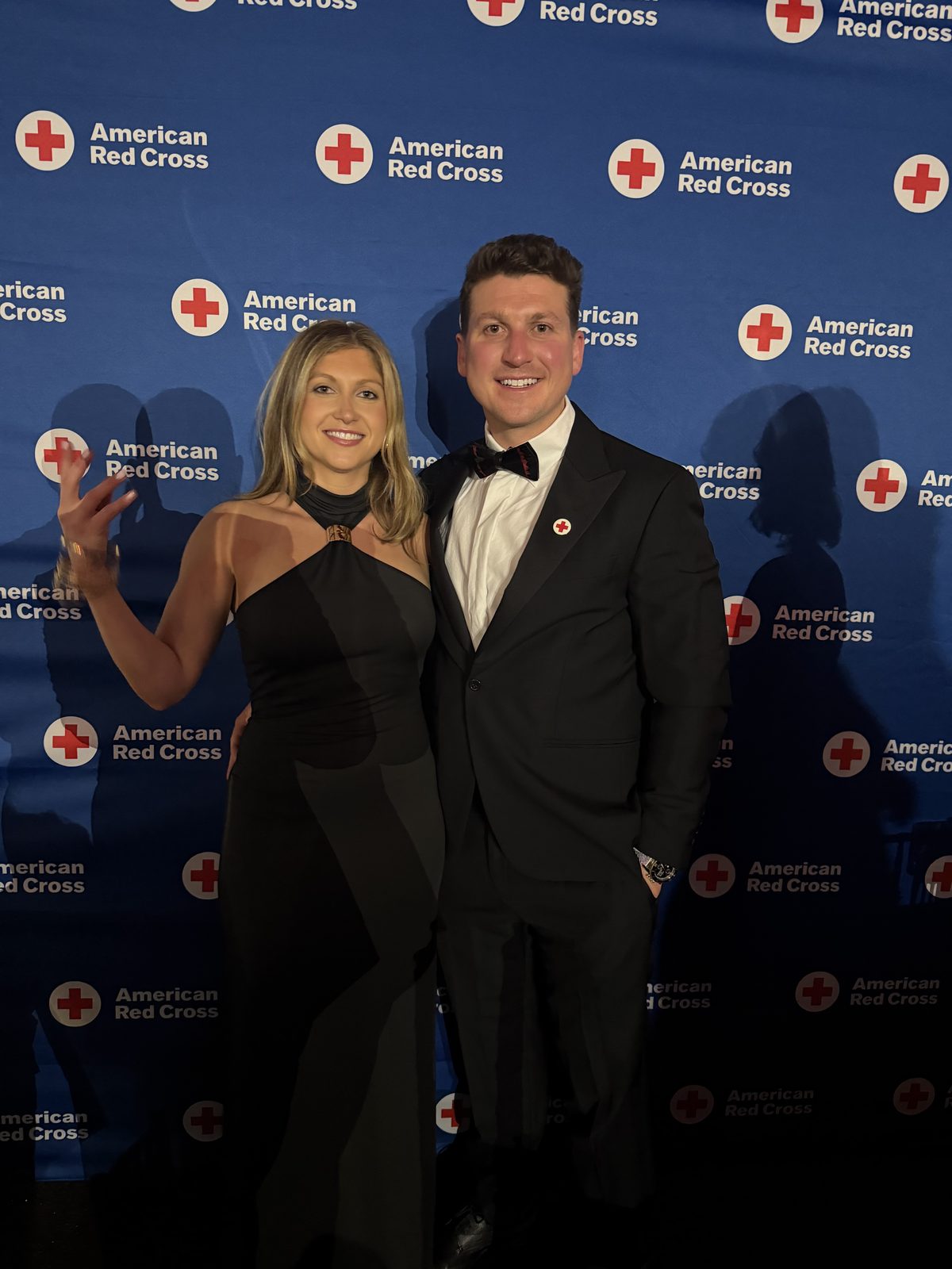 Dressed up in black tie at an American Red Cross gala